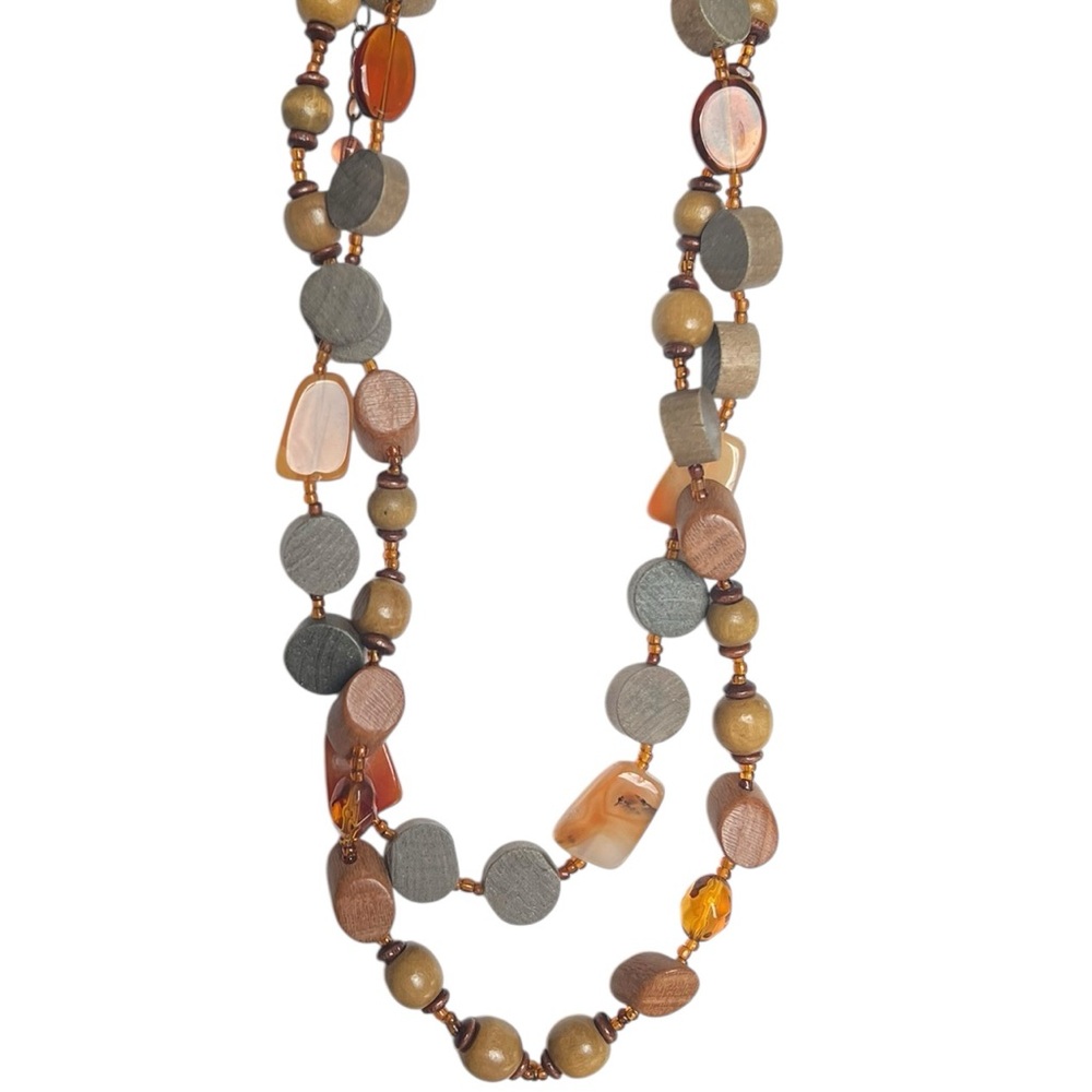 Multi-Tone Beaded Women's Necklace - Brown & Gray